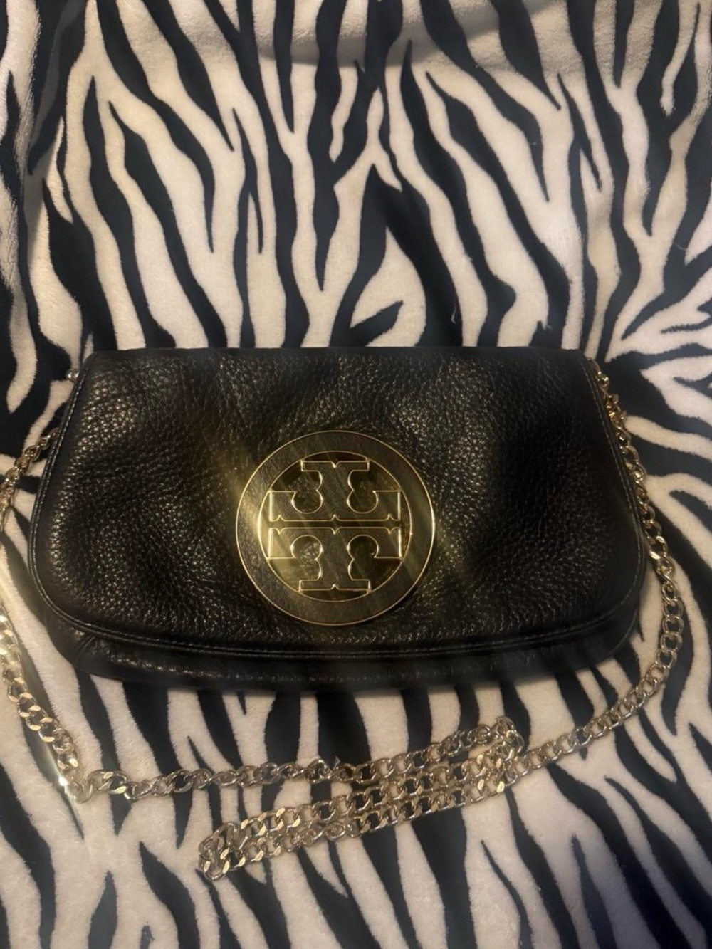 Tory Burch Black Pebbled Leather Crossbody with Gold Logo Medallion